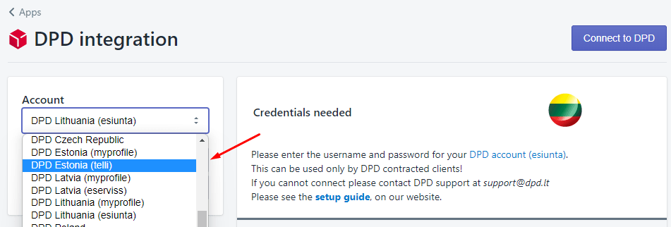 DPD enter login credentials