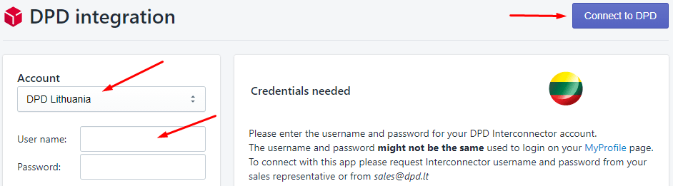DPD enter login credentials