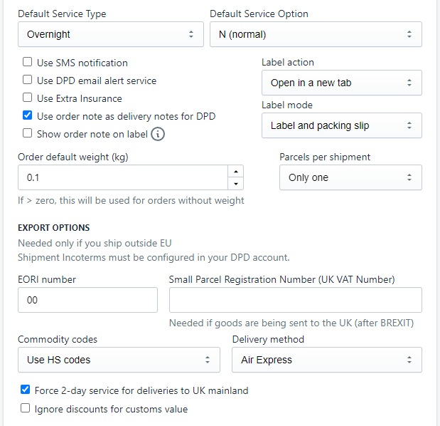 edit DPD Ireland customs data