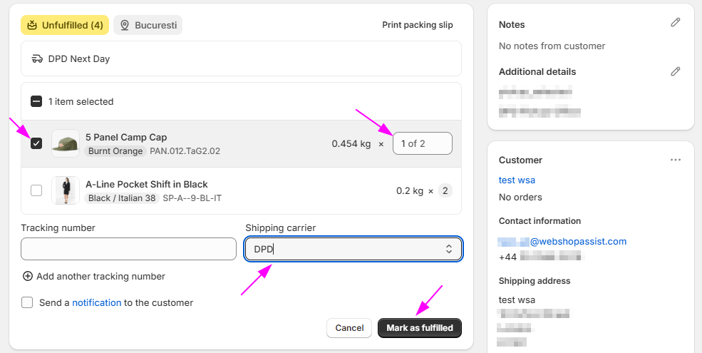 DPD partial fulfillment in Shopify