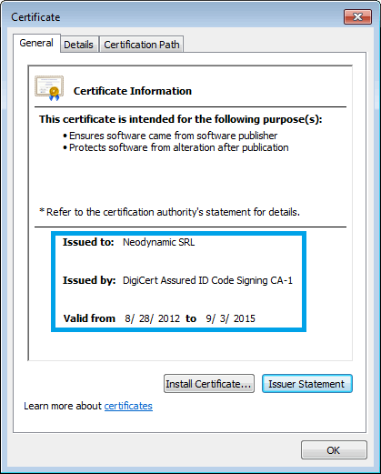 Neodynamic's Code Signing Certificate