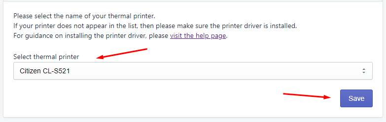 save selected printer button