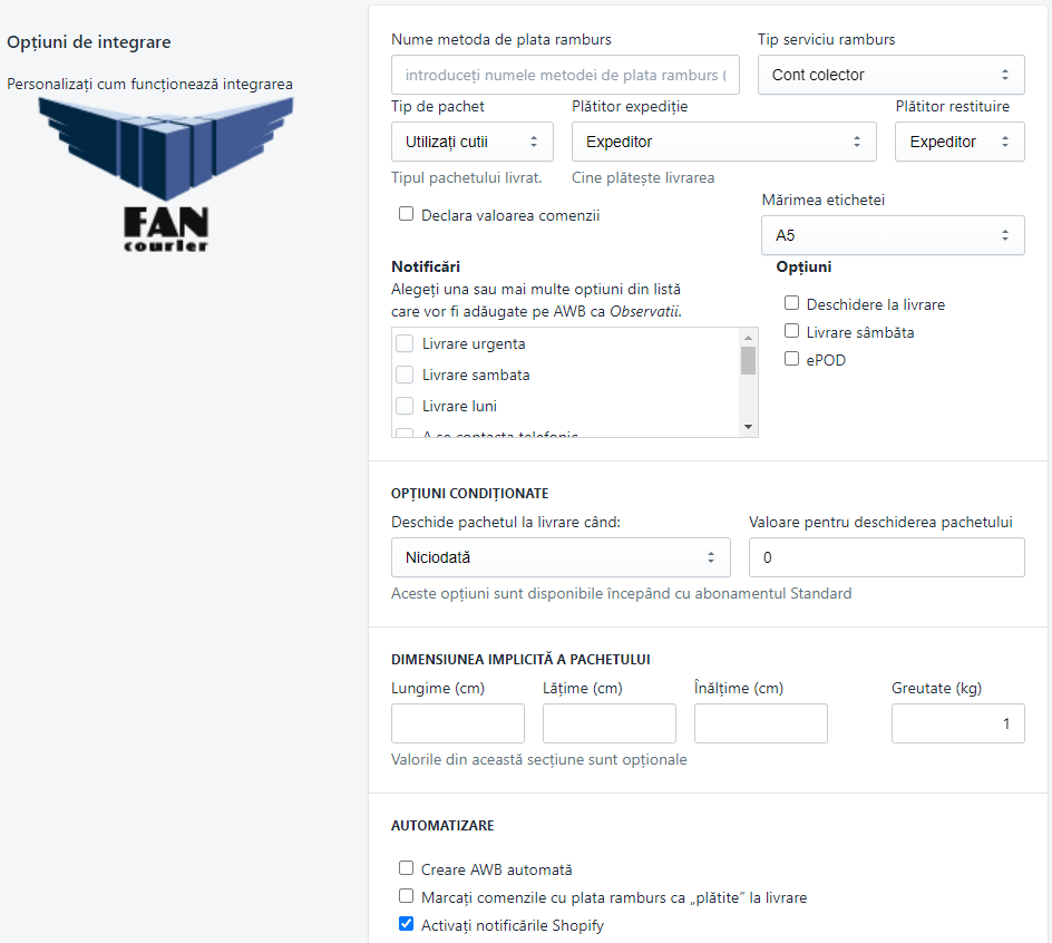 FAN Courier - Shopify integration options