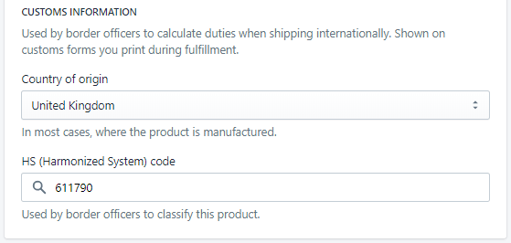 Form to edit customs info in Shopify