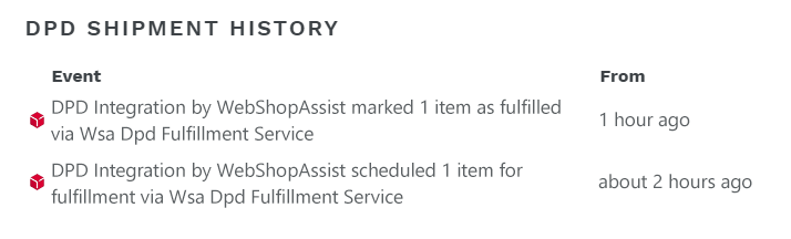 DPD order history in website