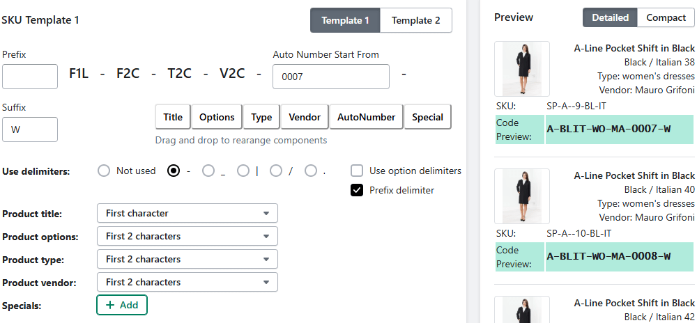 Options to generate SKUs in Shopify with SKUGen