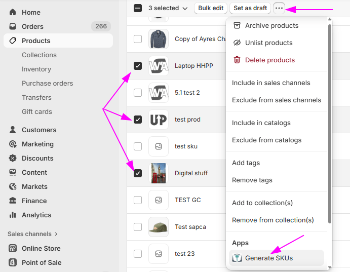 SKU selectie lista de produse