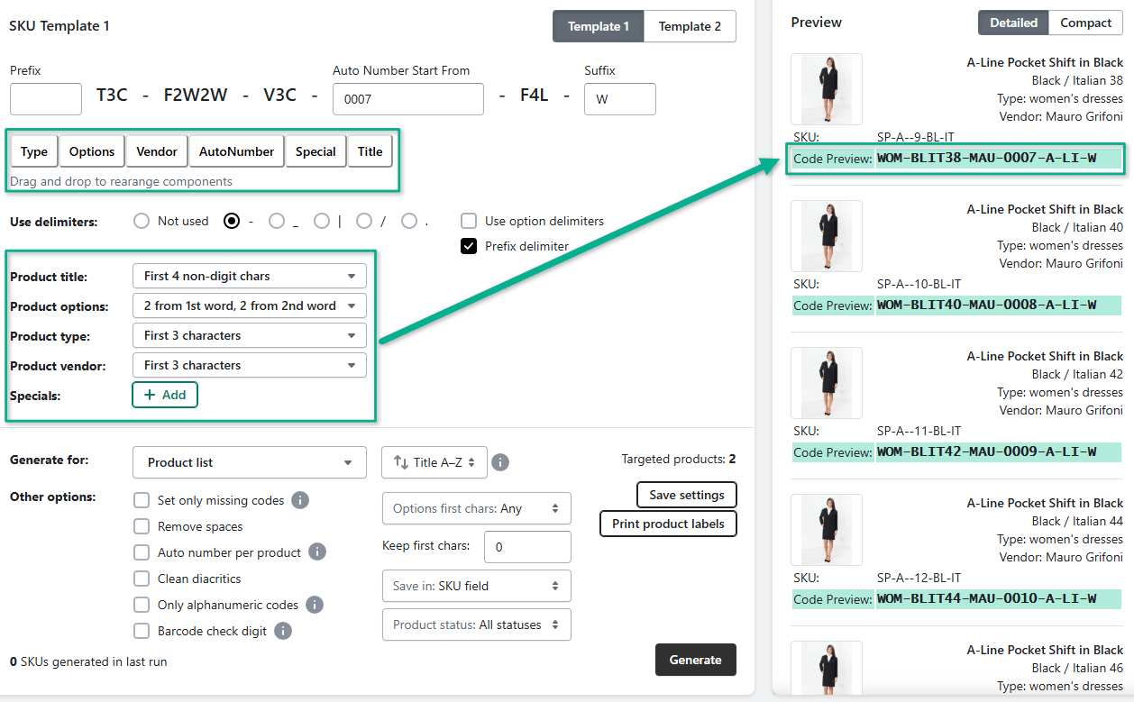 SKU structure with SKUGen