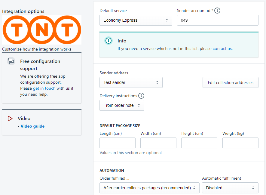 TNT Italy - Shopify integration options