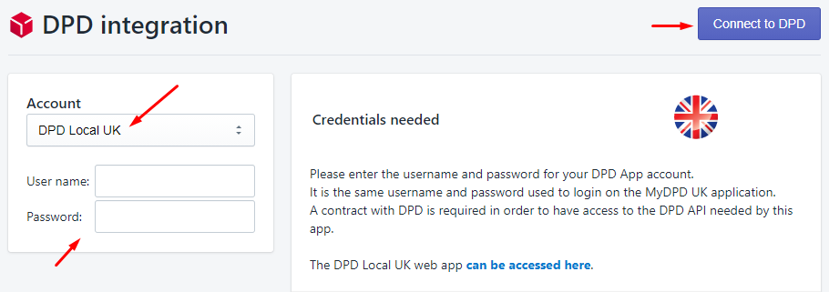 DPD enter login credentials